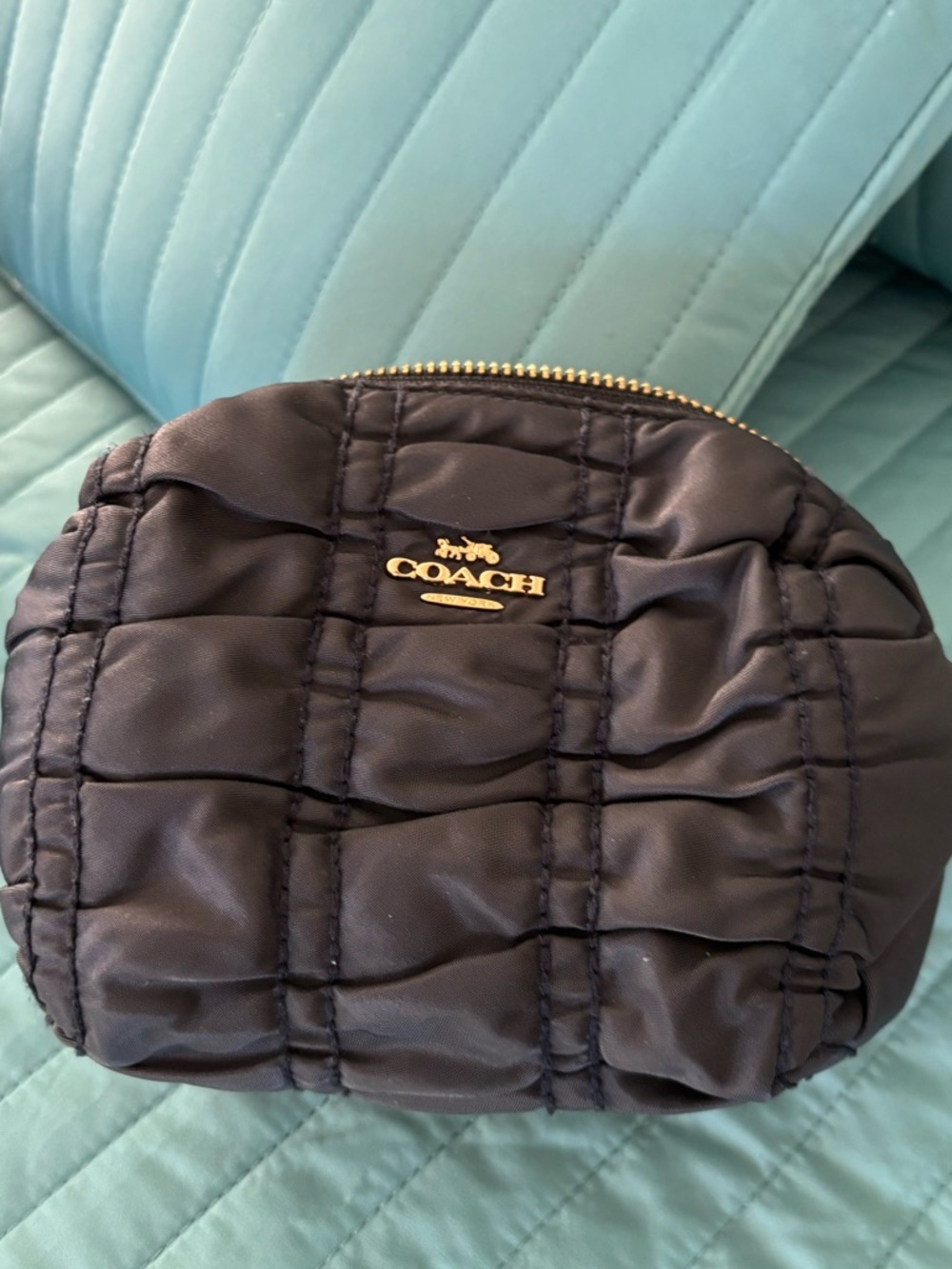 Coach Black Quilted Cosmetic Pouch with Gold Logo